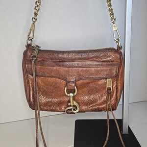 Rebecca Minkoff Leather Crossbody Shoulder Bag Brown Chain Strap Studs Zip Purse